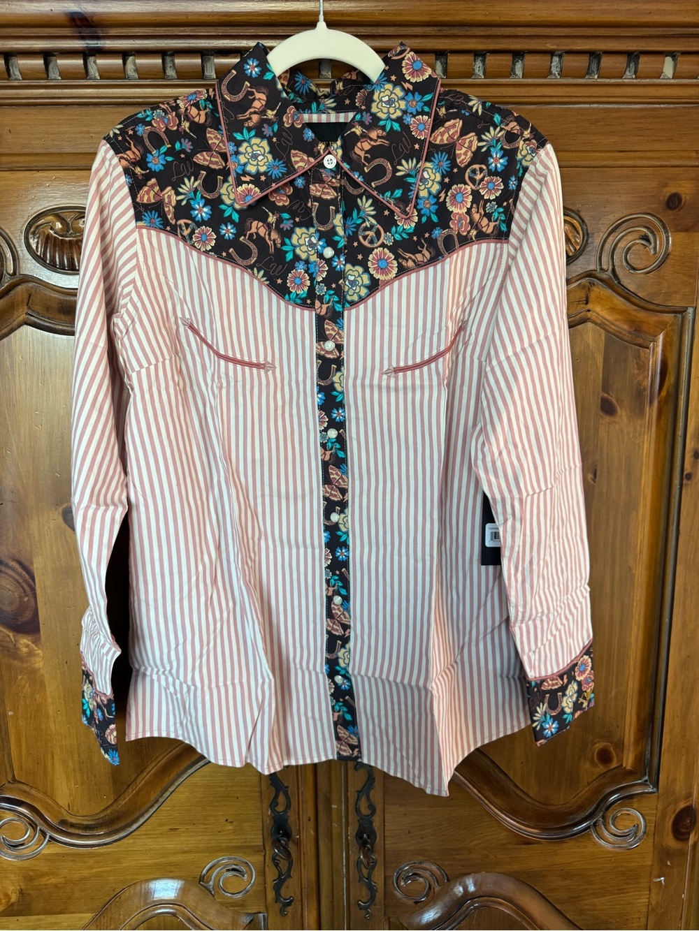Wrangler Pink & Brown Striped Western Button-Down Shirt